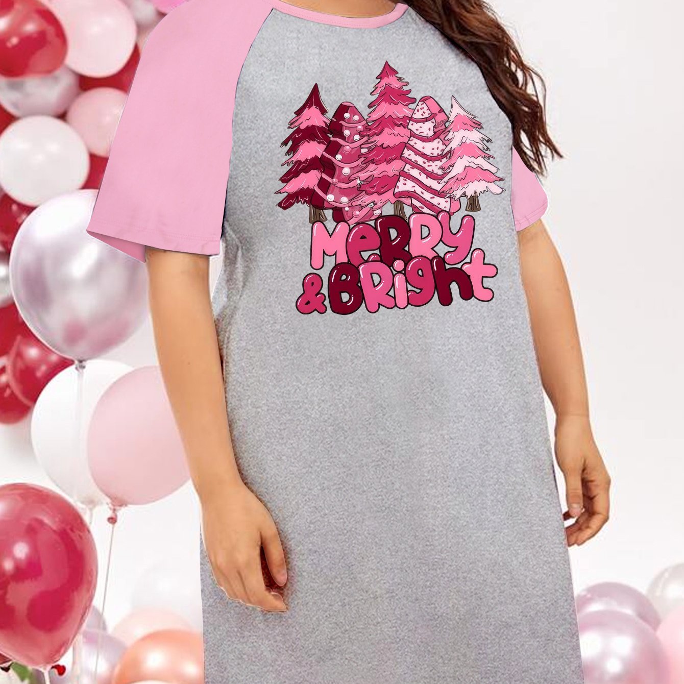  Christmas Nightdress Women's Plus Cookie Christmas Tree Tee Dress