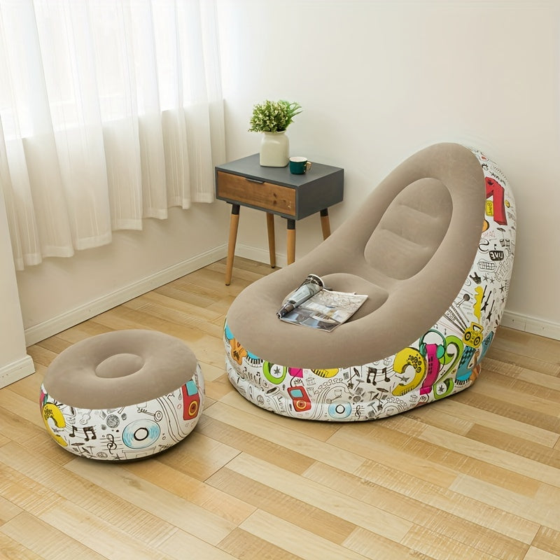 Inflatable Lazy Sofa Chair with Footrest Ottoman Cartoon