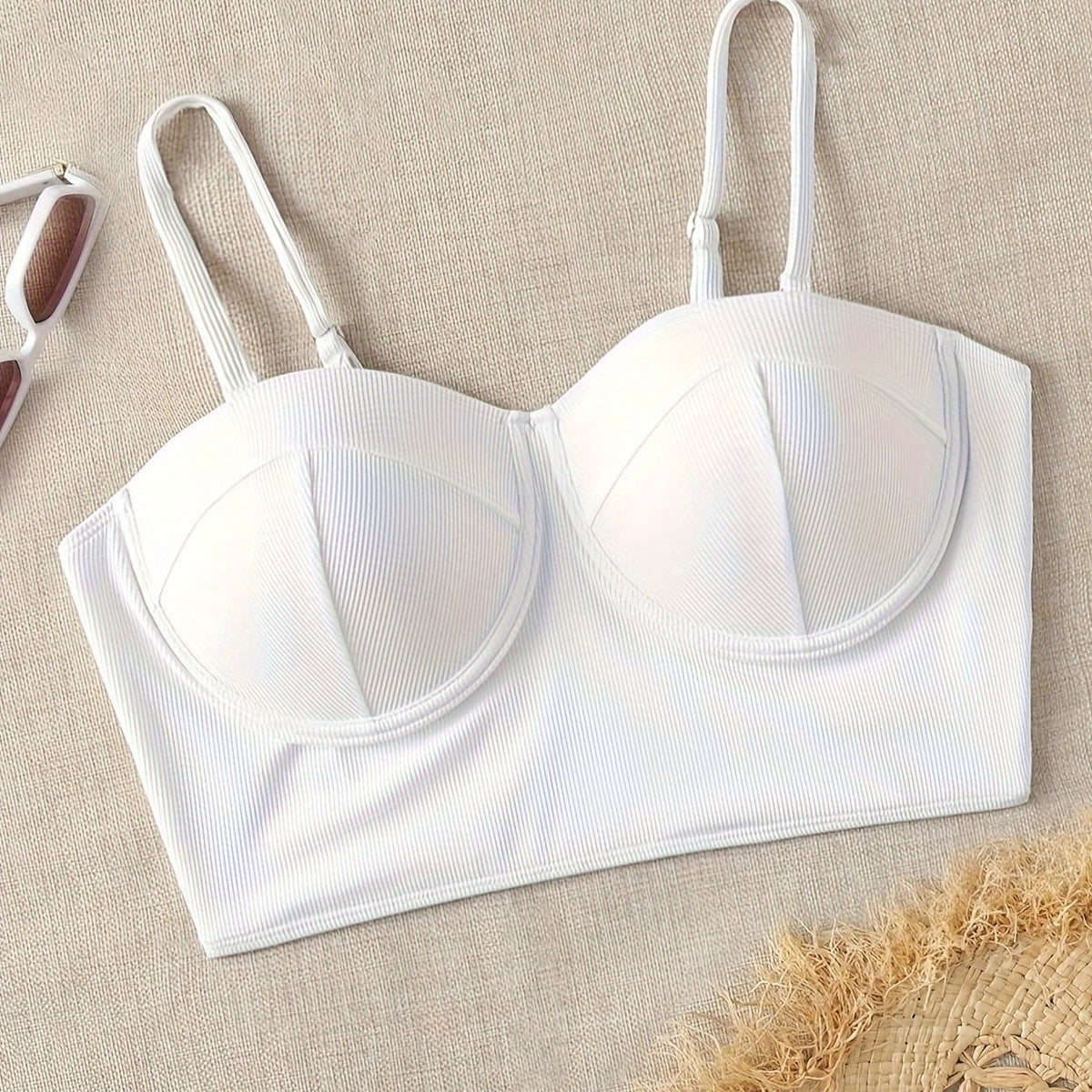  Ribbed Backless Stretch Bikini Top