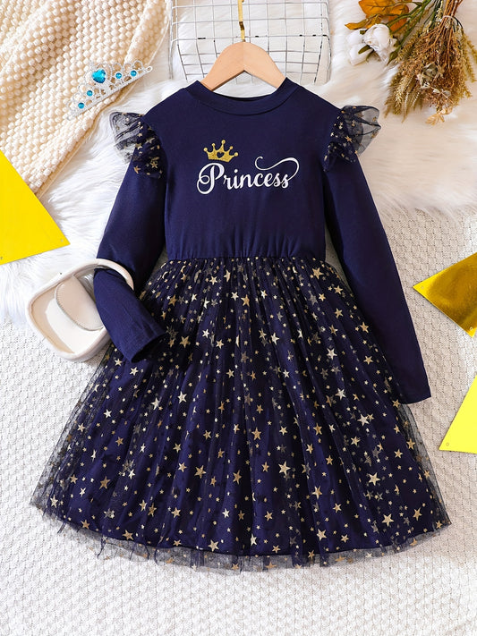 Girls Star & 'Princess' Mesh Dress With Tulle Kids Clothes