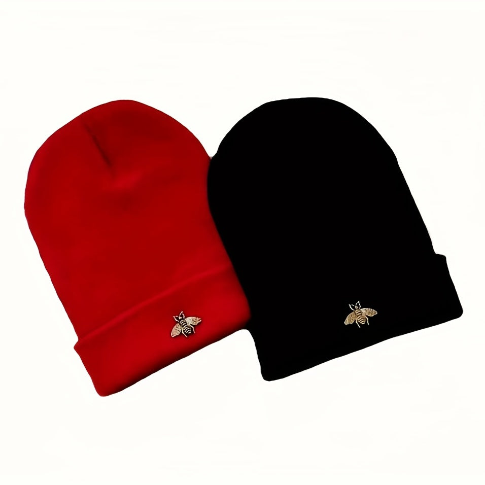 Bee Embroidery Couple Beanie Unisex Knit Hat Hip Hop Skull Hats