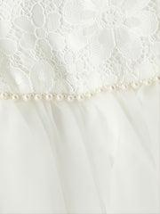 Girls' Solid Lace Patchwork Mesh Dress