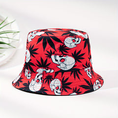 Skull Leaf Print Reversible Bucket Hat Lightweight Unisex Fisherman Cap