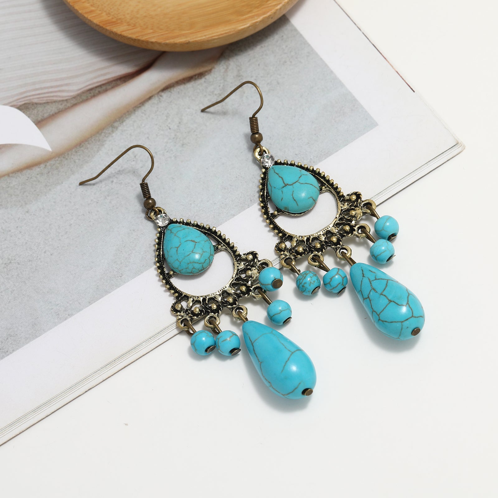 Vintage Boho Turquoise Leaf Dangle Earrings Women's Casual Jewelry