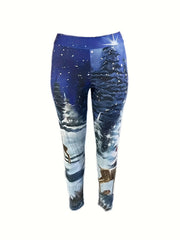  Snowflake Print High Rise Leggings