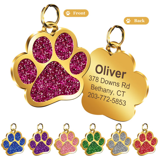 Personalised Glitter Pet ID Name Tag Pendant