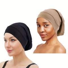 2pcs Elastic Wide Turban Inner Cap Soft Underscarf Beanie Cap For Women