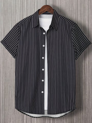 Vertical Stripe Print Men's Casual Short Sleeve Shirt