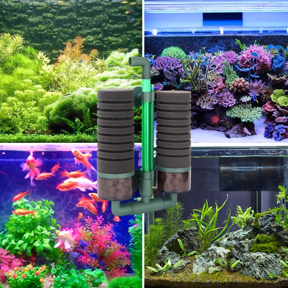 Dual Sponge Fish Tank Filter Quiet Submersible Foam Filter for Fresh & Saltwater