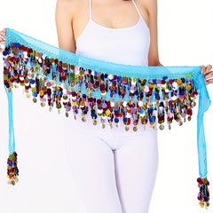 Colorful Belly Dance Hip Scarf with Sequins Coins Tassel Waistband