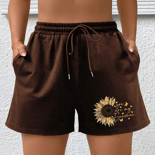  Sunflower & Letter Print High Rise Shorts