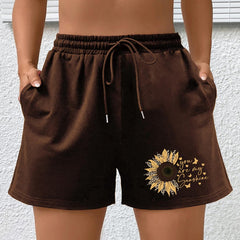 Sunflower & Letter Print High Rise Shorts