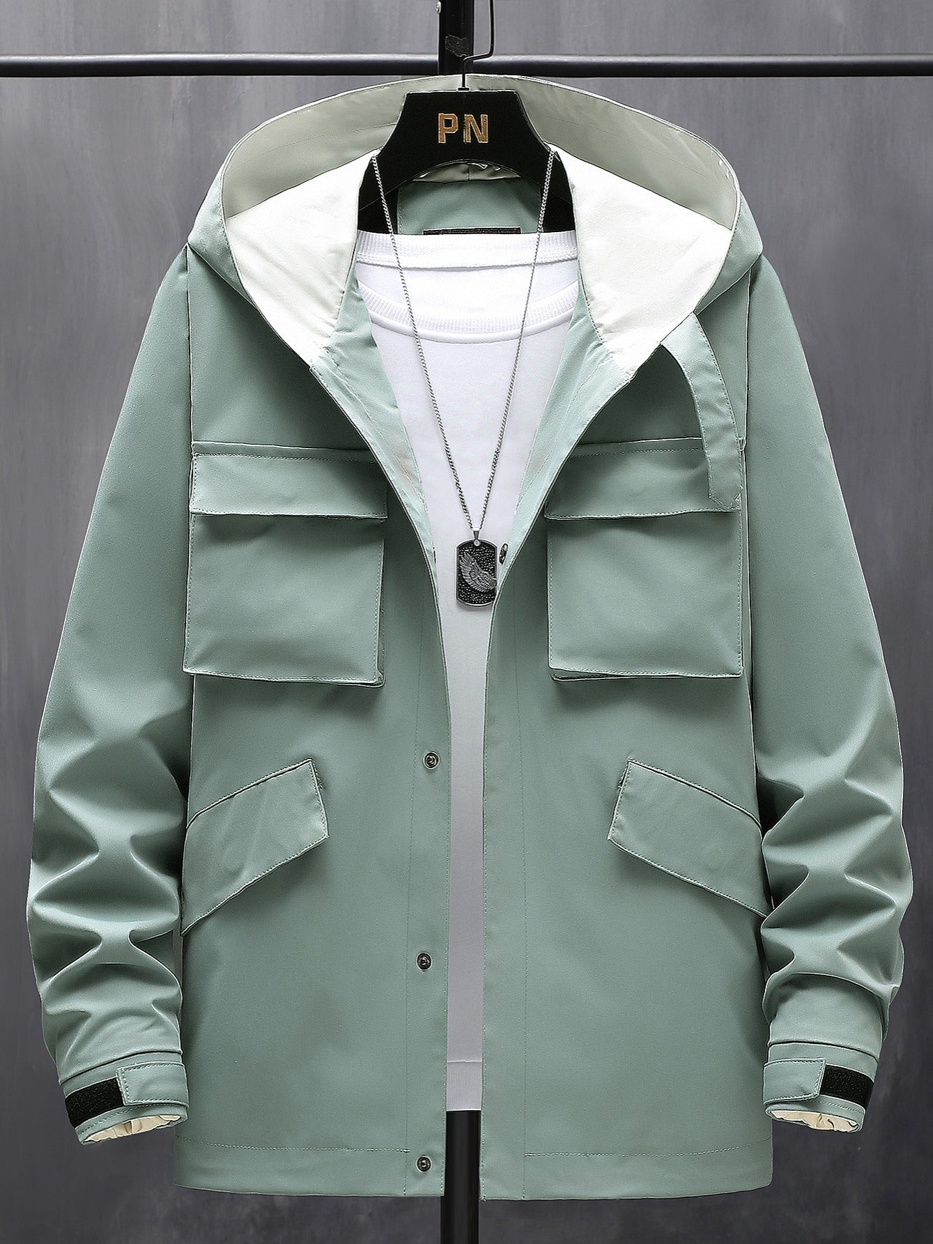 Men's Hooded Solid Windbreaker Jacket