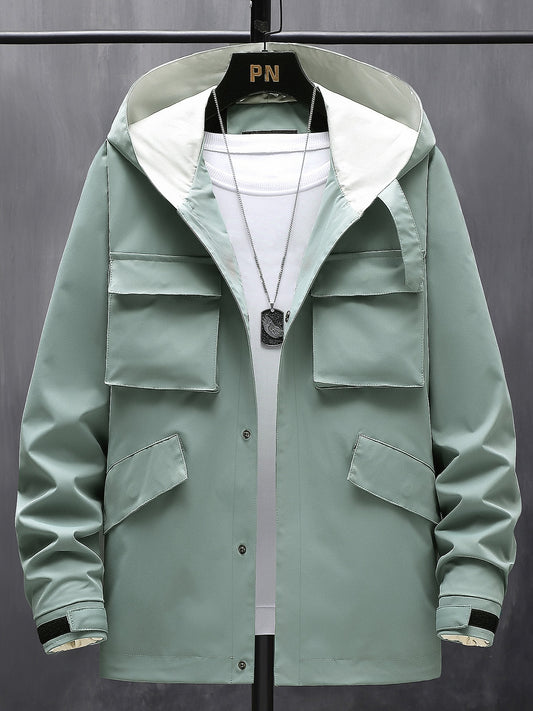 Men's Hooded Solid Windbreaker Jacket