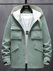 Men's Hooded Solid Windbreaker Jacket