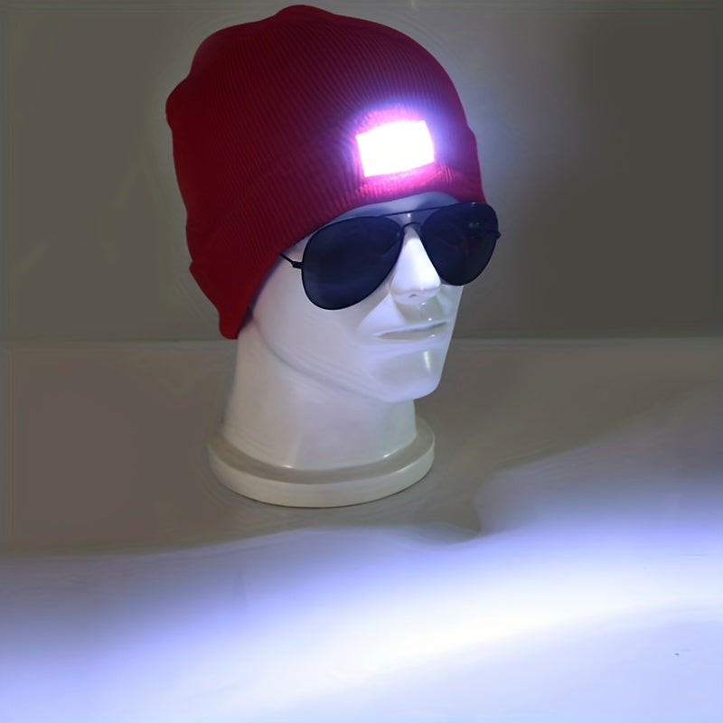 LED Light Beanie Hat Warm Solid Knitted Hat Unisex Outdoor Fishing Hiking