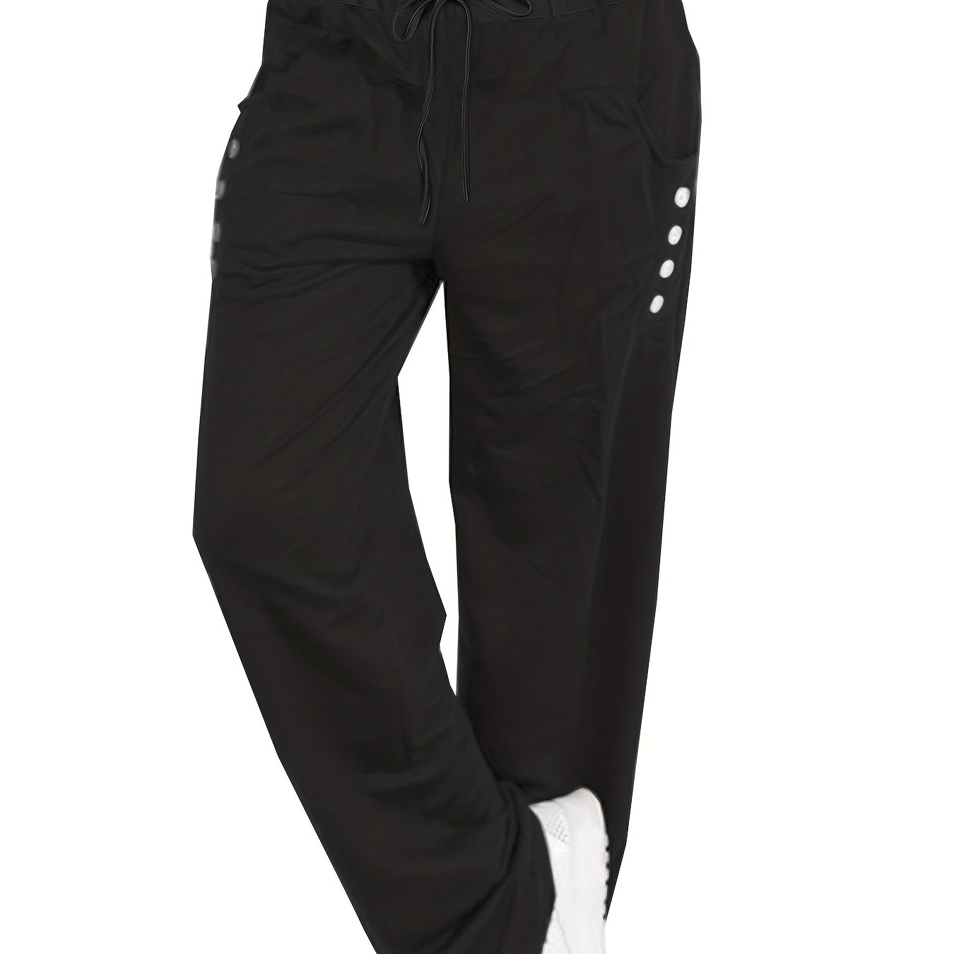  Solid Button Decor Drawstring Pants