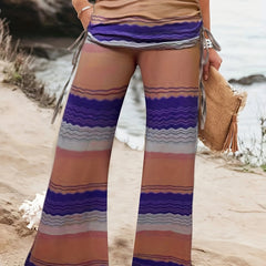  Women's Stripe Print Flared Leg Pants
