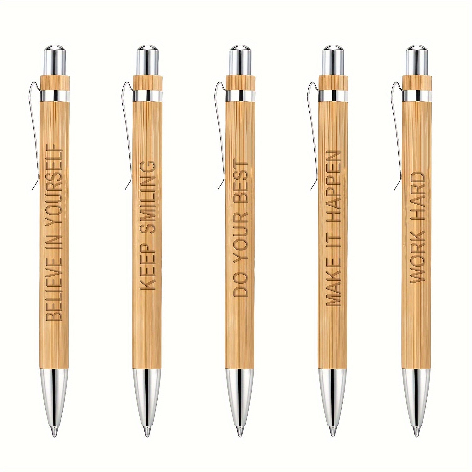 5pcs Bamboo Pens Laser Engraved Thank You Motivational Quotes Ballpoint Pens