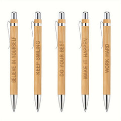 5pcs Bamboo Pens Laser Engraved Thank You Motivational Quotes Ballpoint Pens