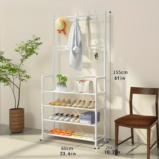 Freestanding Garment Rack Shoe Clothing Organizer Shelves
