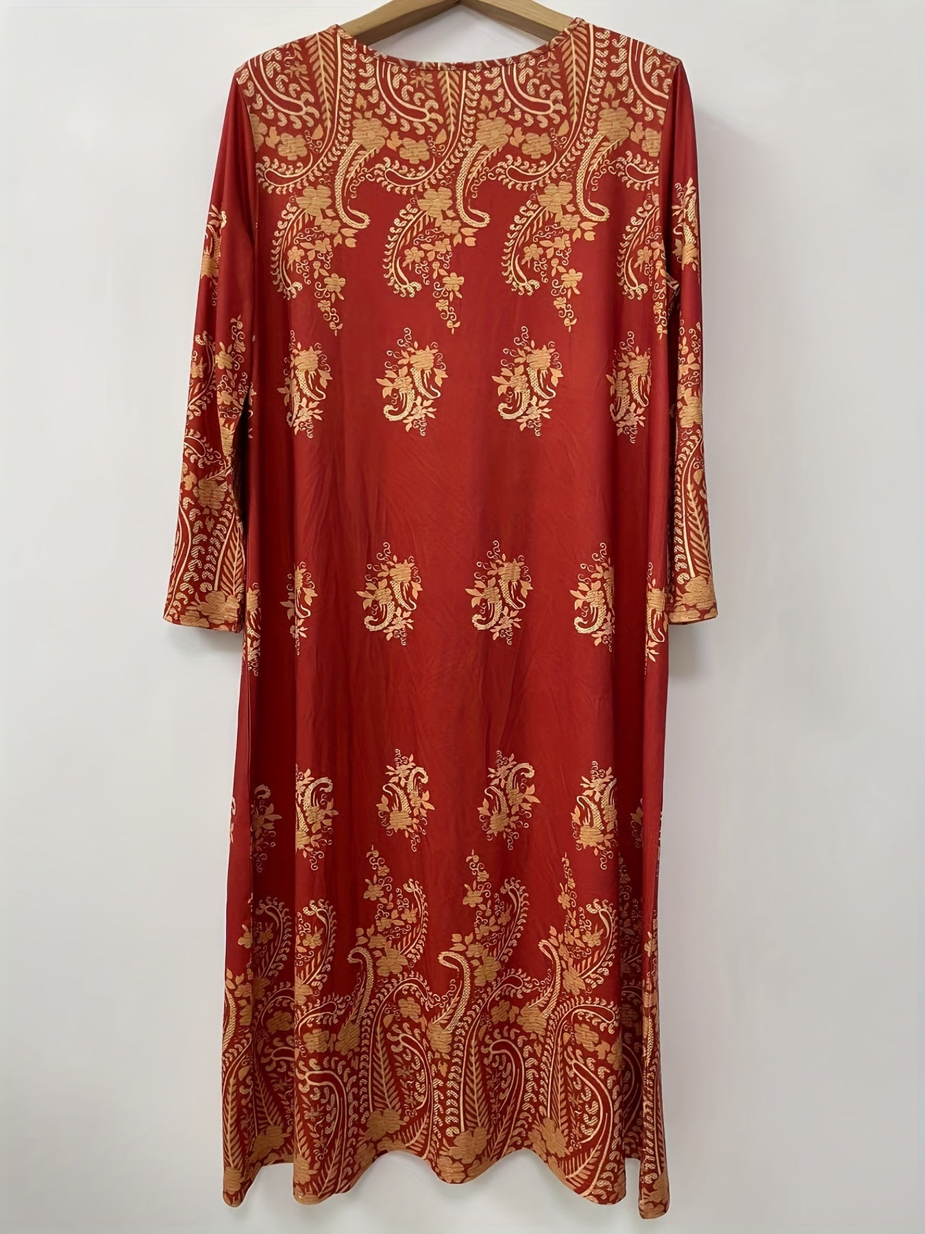  Boho Dress Paisley Print Long Sleeve Maxi Dress