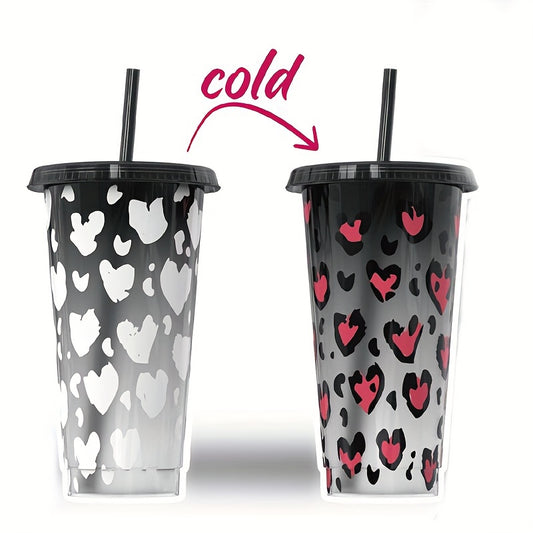 2pcs 710ml Leopard Print Cups with Lids & Keychains, Reusable Coffee Cup