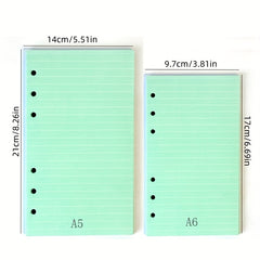 Colorful 6 Hole Ruled Blank Refills Inserts For Leather Journals 40 Sheets