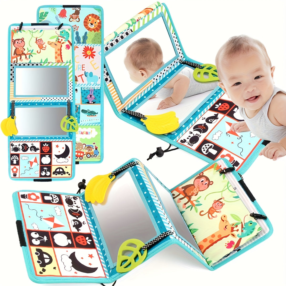 Green Double Sided Mirror Cloth Book 3 in 1 Prone Toy