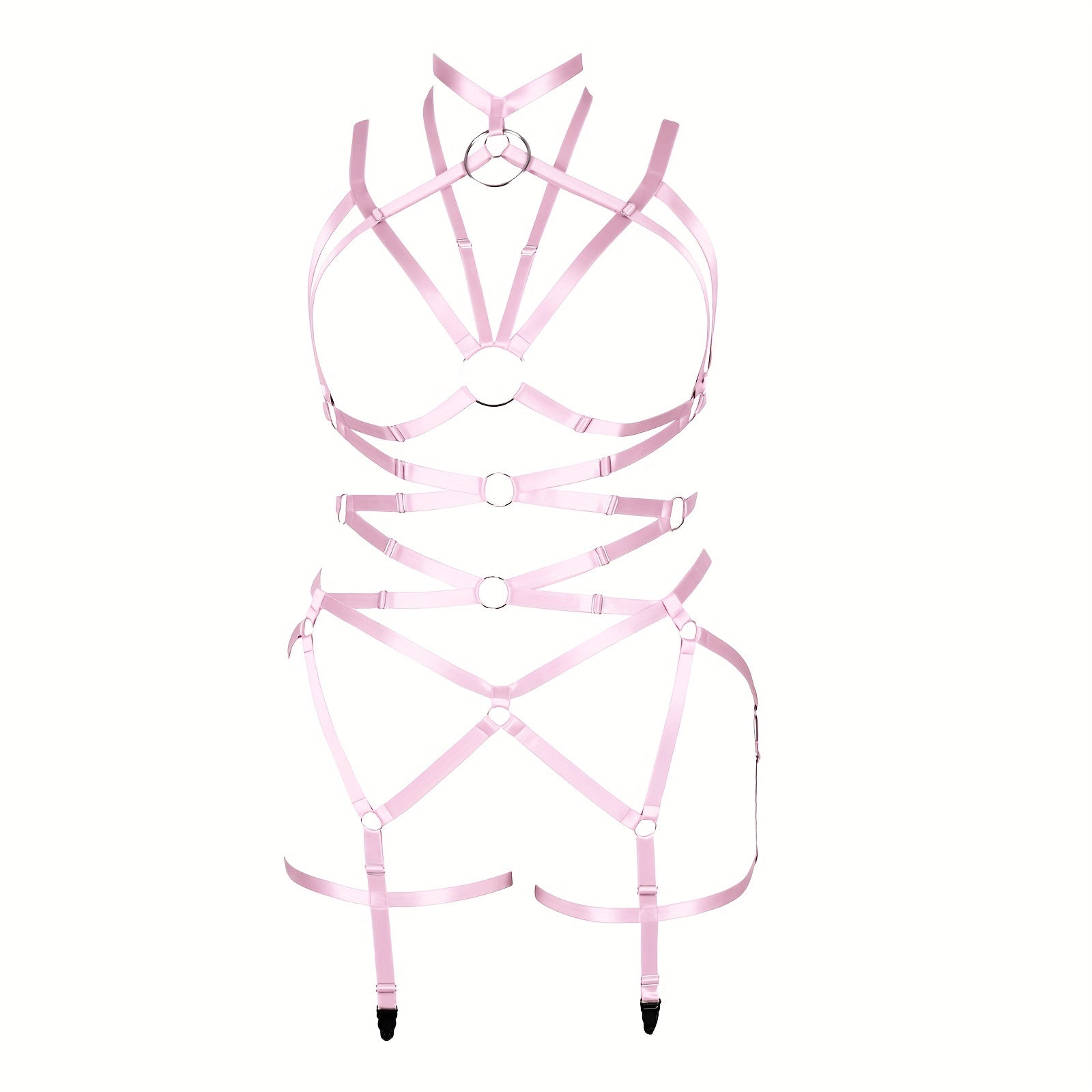 Pink Hollow Out Body Harness Bra Waistband Elastic Sexy