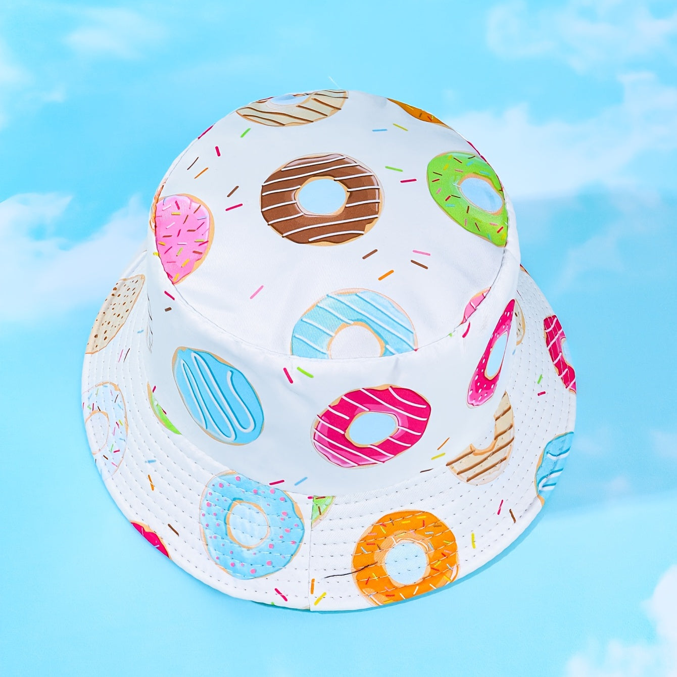 Donut Print Bucket Hat Reversible Sunscreen Fisherman Cap