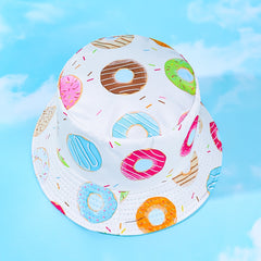 Donut Print Bucket Hat Reversible Sunscreen Fisherman Cap