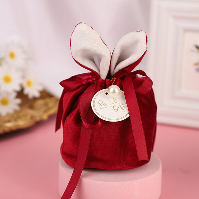 Cartoon Rabbit Ears Velvet Bags Easter Candy Cookie Packaging Bag