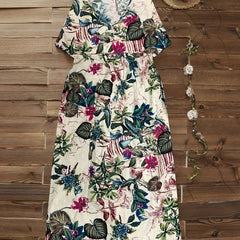 Floral Print V Neck Loose Fit Plus Size Dress