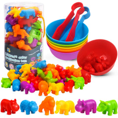 Animal Toys Matching Game with Sorting Bowls - Preschool Learning Activities