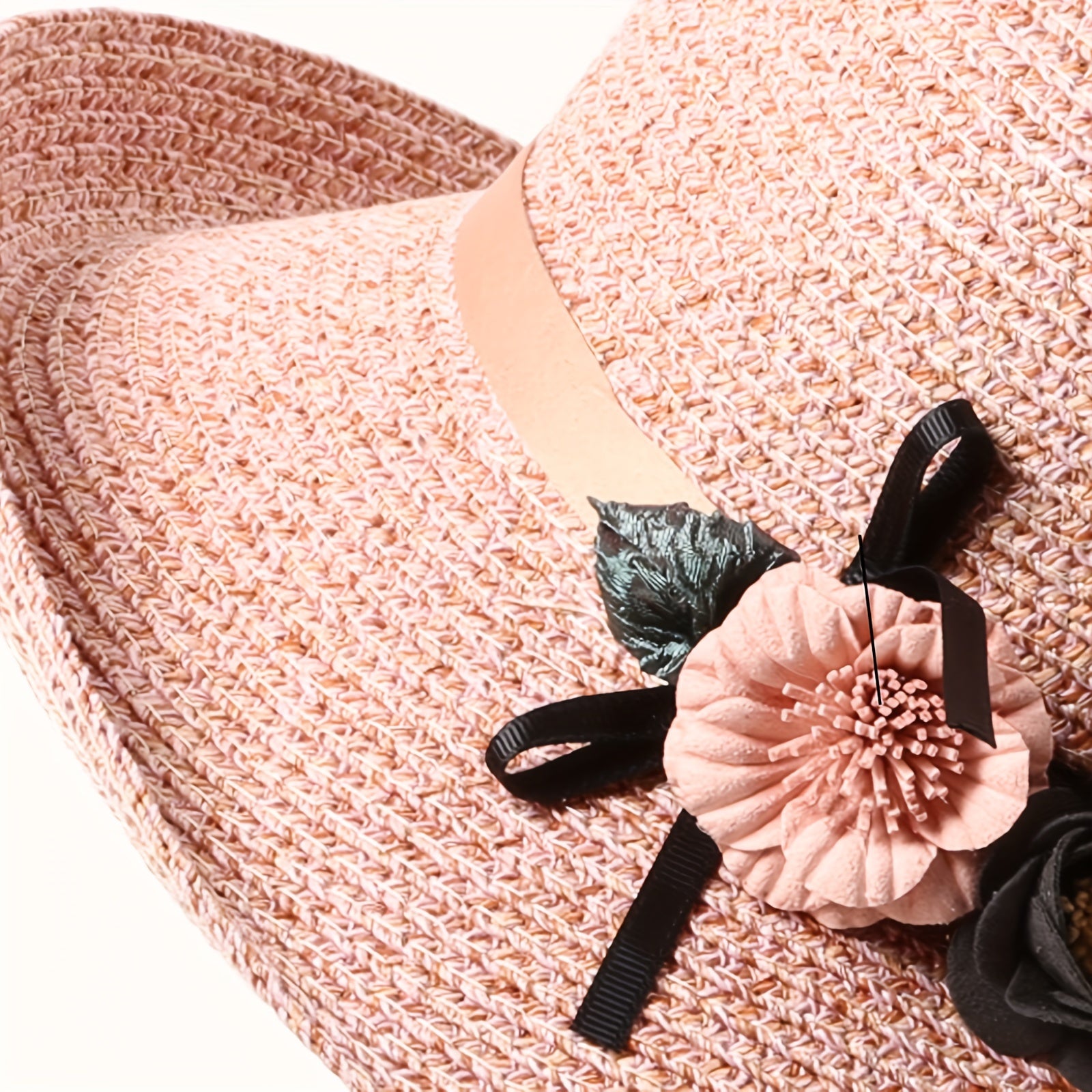 Flower Decor Straw Sun Hat UV Protection Bucket Hat for Women