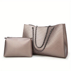 Argyle Quilted Shoulder Bag With Purse Large Capacity Versatile Bag Sets