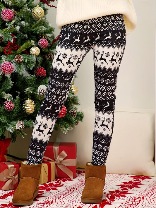 Plus Size Christmas Leggings Women's Plus Reindeer & Argyle Print Leggings