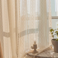 Japanese Style Hollow Striped Sheer Curtain Crochet Style Argyle Pattern