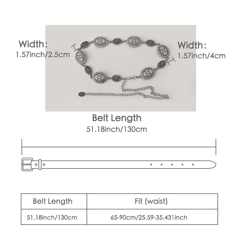 Vintage Carved Floral Pattern Belt for Women