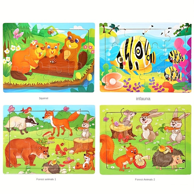Wooden Jigsaw Puzzle Cartoon Animal Parent Child Theme Educational Toys