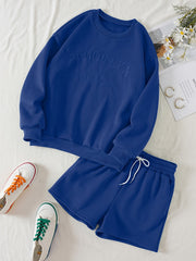 Casual Letter Print Sweatshirt & High Waist Shorts Set