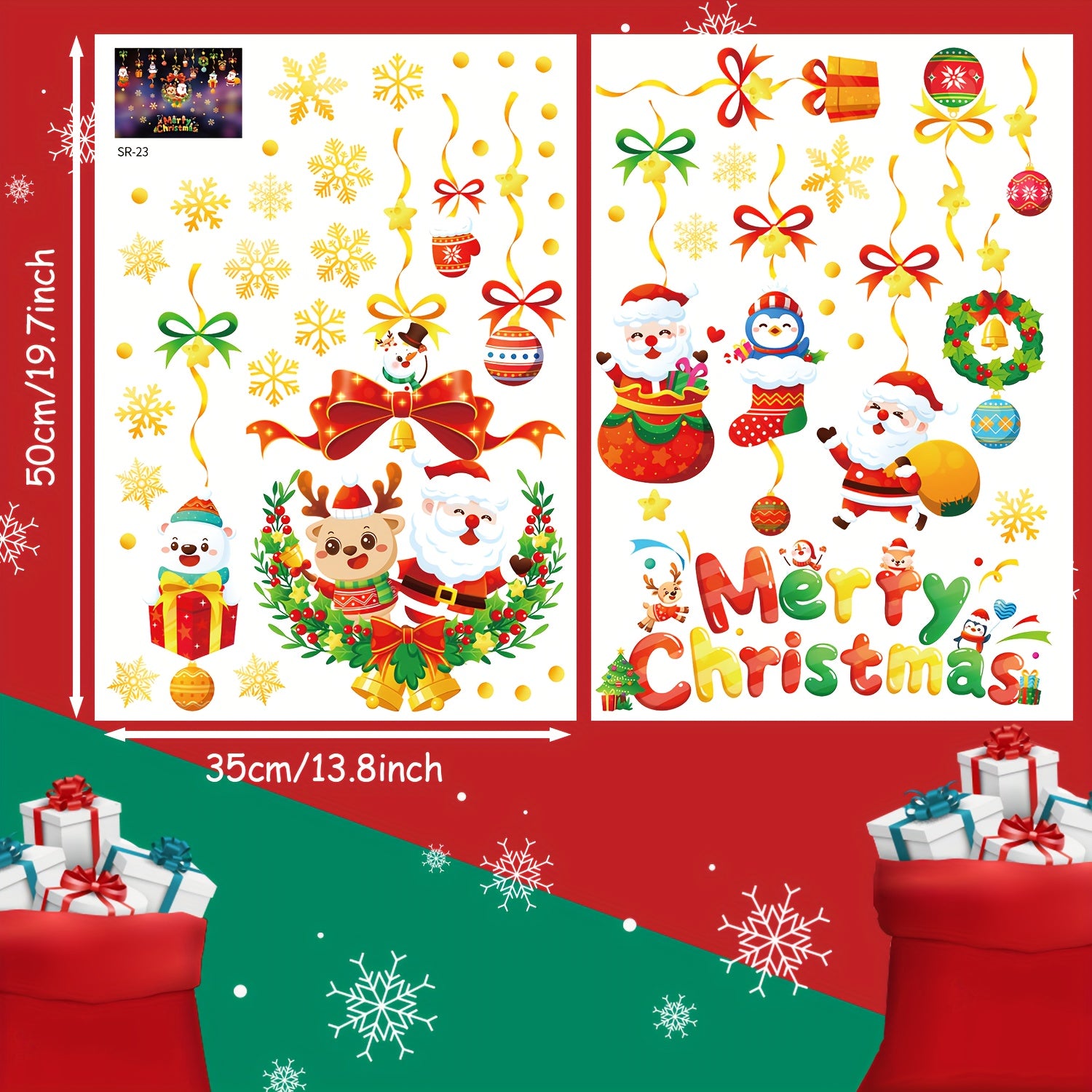 Christmas Window Clings Stickers Merry Christmas Decorations Santa Snowman Bear