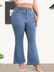  Washed Button Fly High Rise Flared Leg Jeans