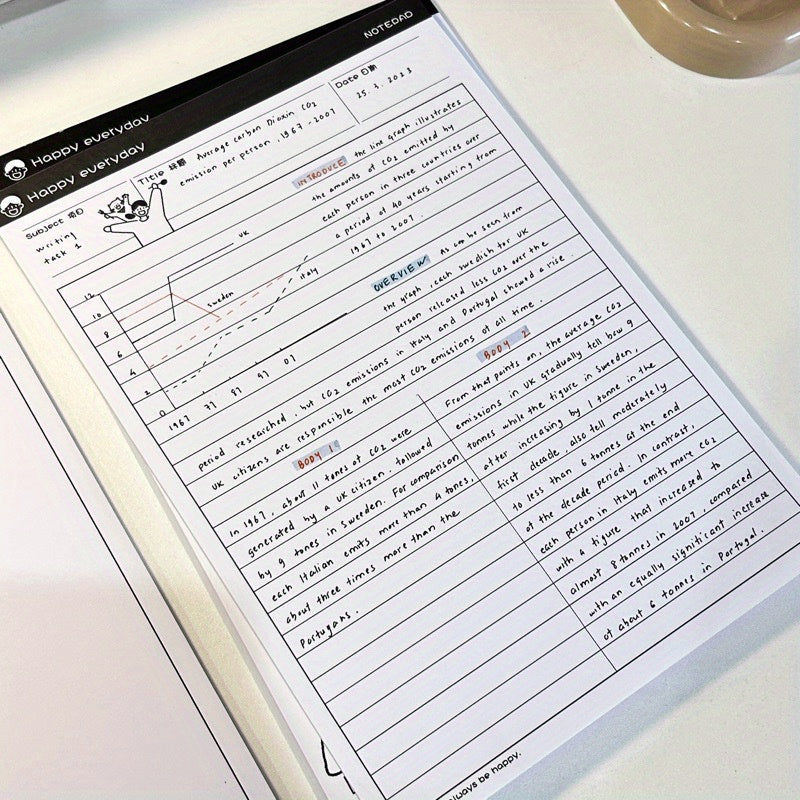 B5 Memo Book 30 Sheets Horizontal Line Checkered Blank Tearable Pages
