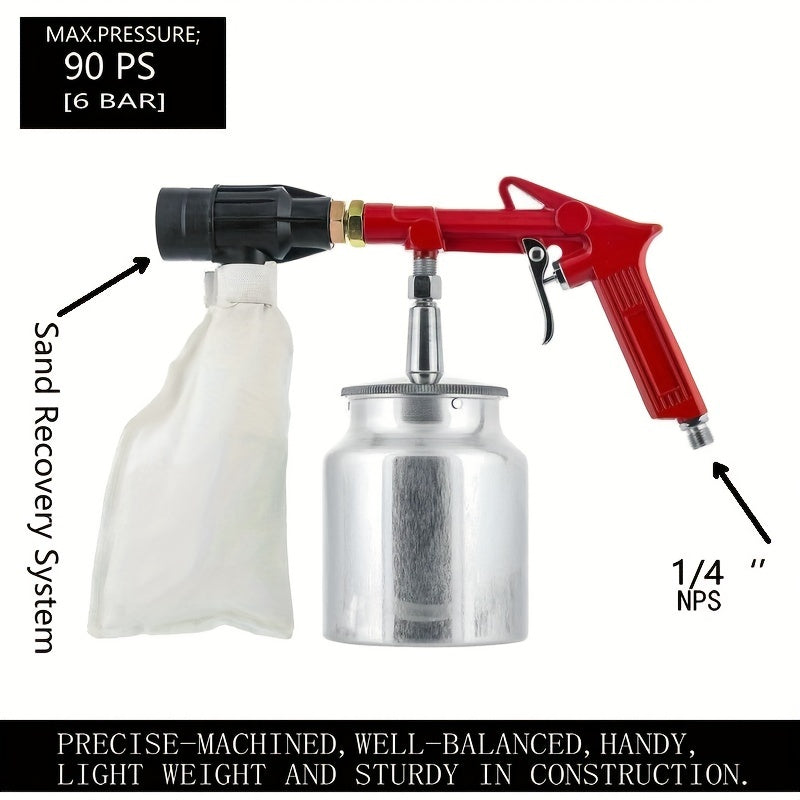Pneumatic Rust Removal Sand Spray Gun w/ Sand Recycling Bag