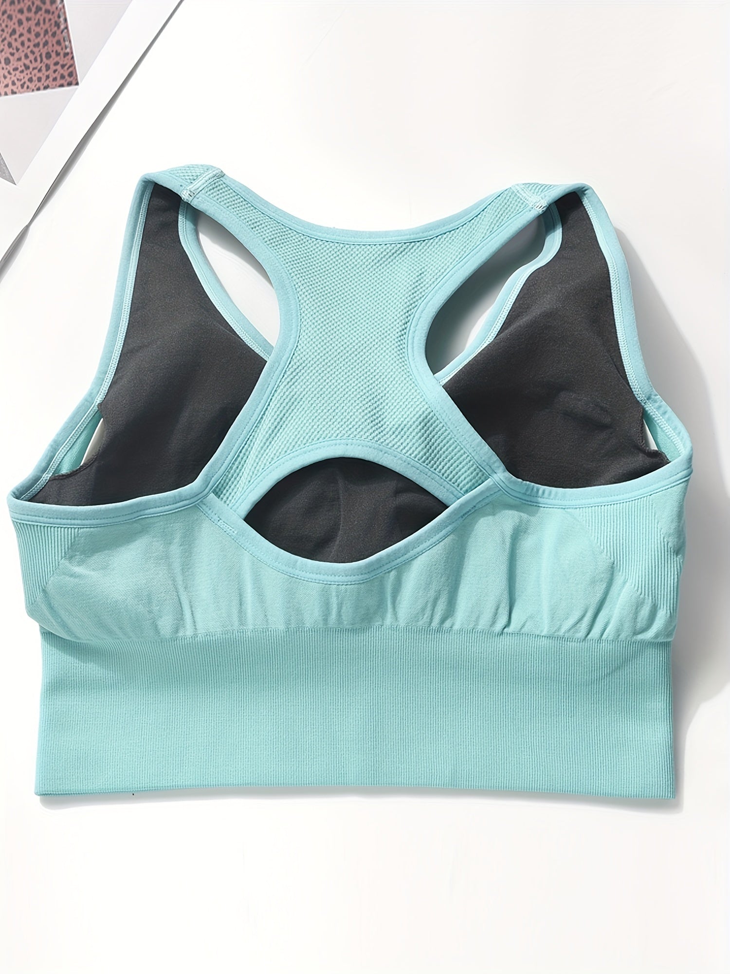  Sports Bra Women's Plus Solid Ribbed Round Neck Seamless Stretch Bra