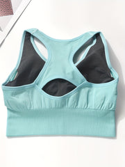  Sports Bra Women's Plus Solid Ribbed Round Neck Seamless Stretch Bra