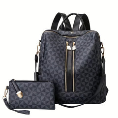 2pcs Large Capacity Backpack Wristlet Purse Set Plaid School Backpack Travel Bag