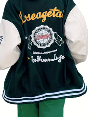 Men's Embroidery Varsity Jacket Button Up Spring Fall Baseball